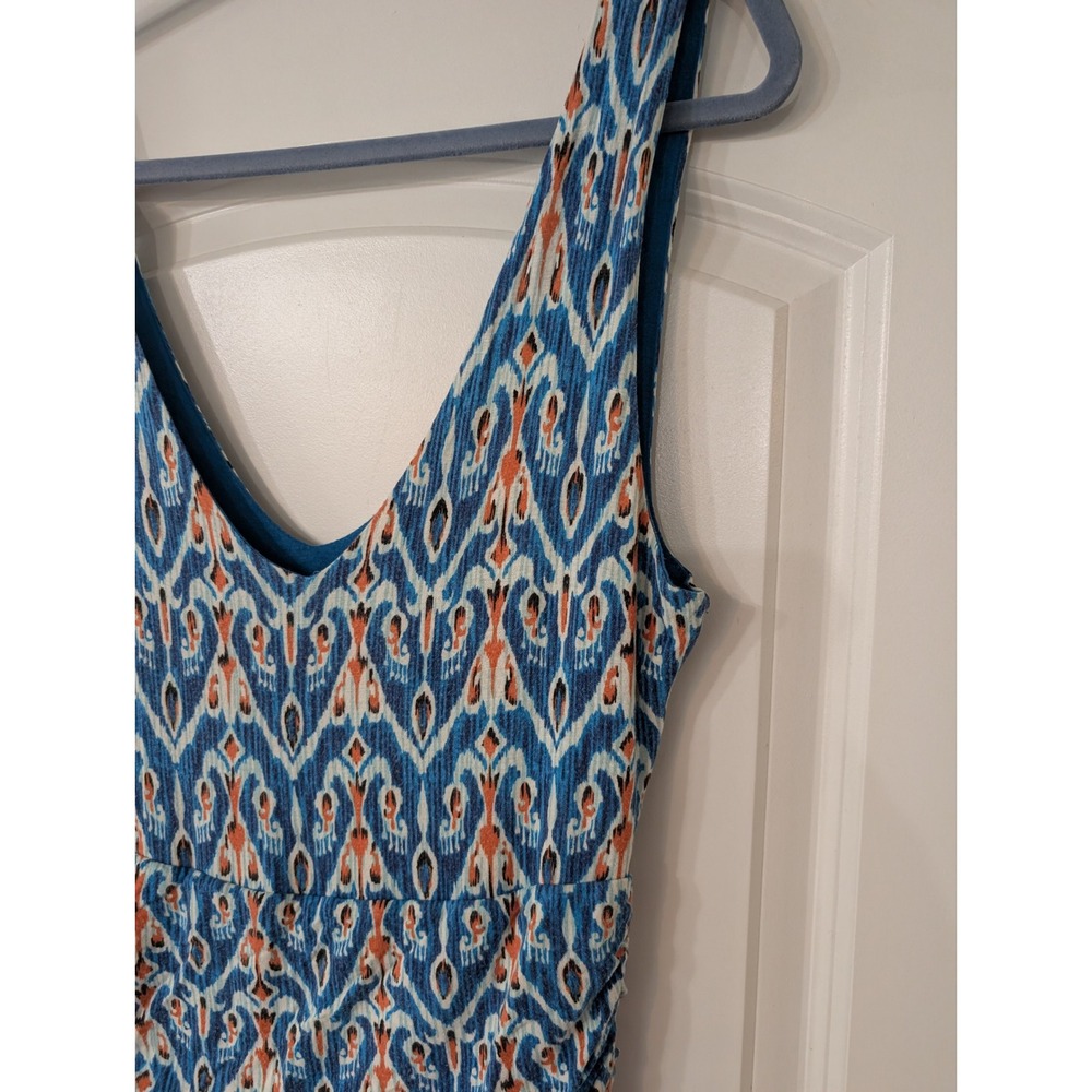 Vanessa Virginia Anthropologie Blue Ikat Maxi Dress Sleeveless large jersey Boho - Picture 2 of 7
